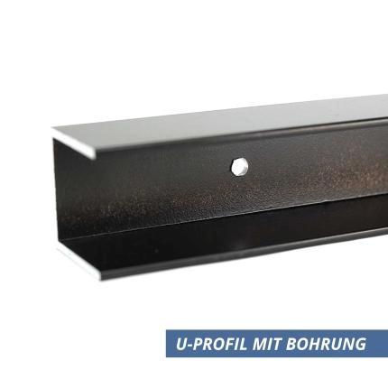 Preview: Aluminium U Profil 25x25x25x2 mm Schwarz Winkelschnitt Bohrung