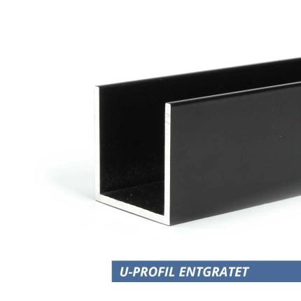 Preview: U-Profil Pulverbeschichtet schwarz entgratet 20x20x20x1-5mm